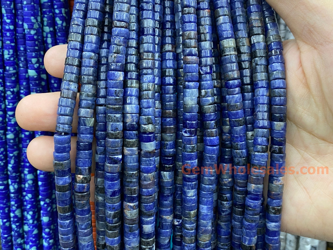 15.5" 3x6mm Natural blue sodalite heishi beads for jewelry making