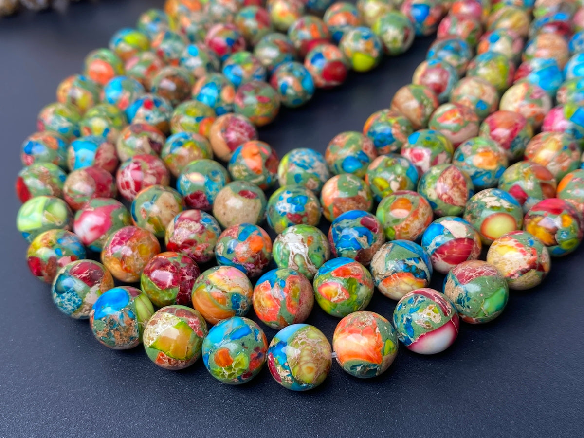 15" 10mm Multi color emperor jasper round beads, Sea Sediment