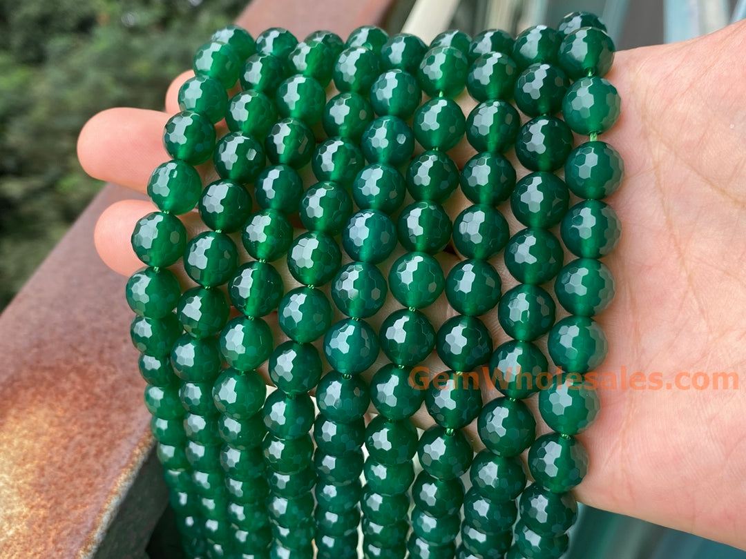 8mm green Agate Round faceted jewelry beads, 15"