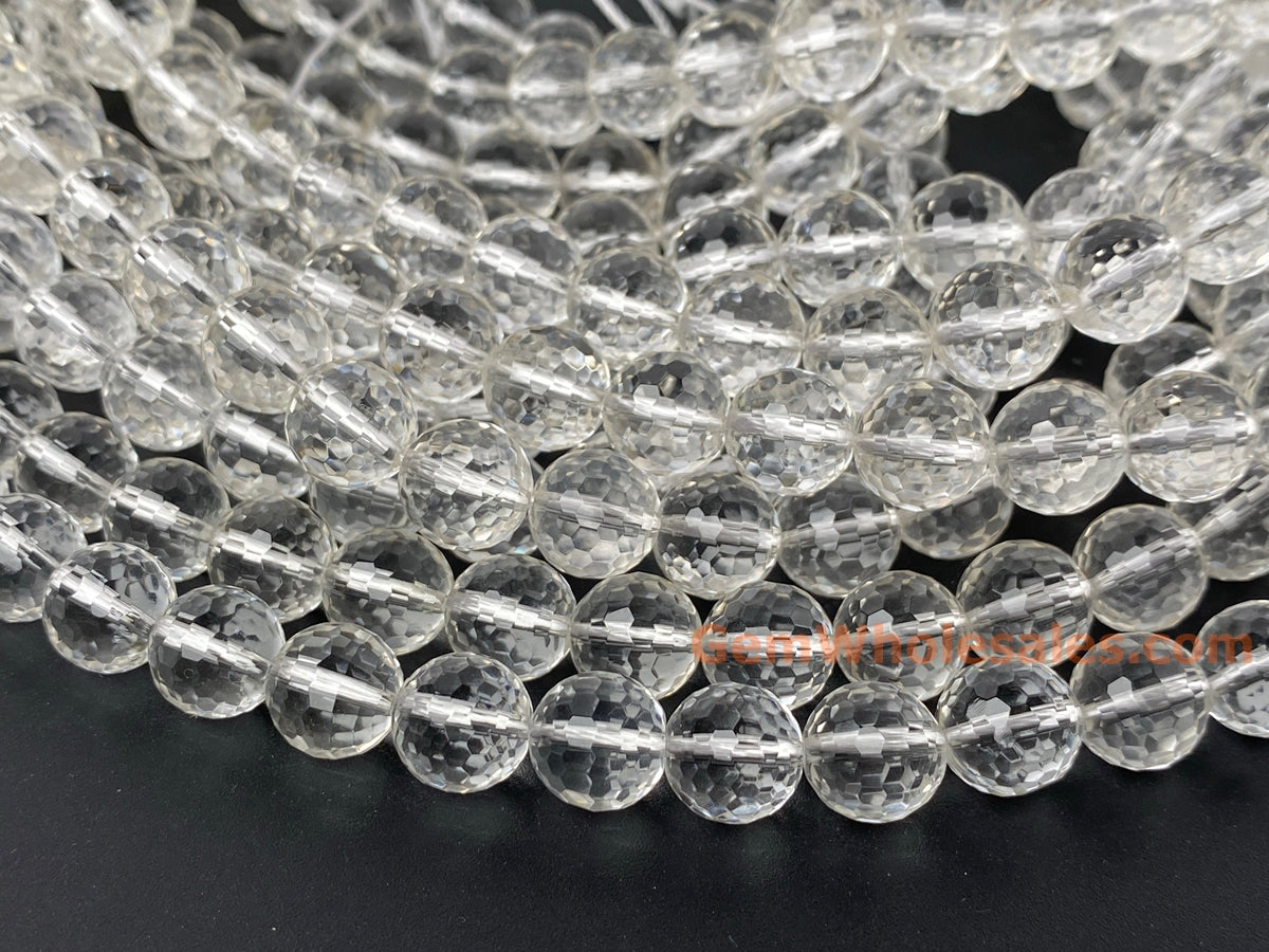 15.5" 10mm Natural rock crystal quartz round faceted beads 128F