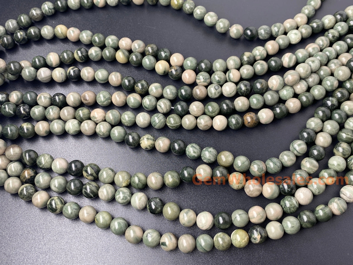 15” 8mm Natural Chinese green Zebra jasper stone round beads