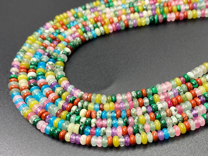 15" 2x4mm Pink red Yellow green multi color jade stone rondelle beads