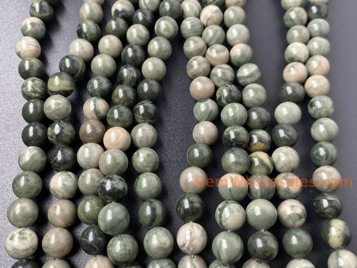 15” 8mm Natural Chinese green Zebra jasper stone round beads