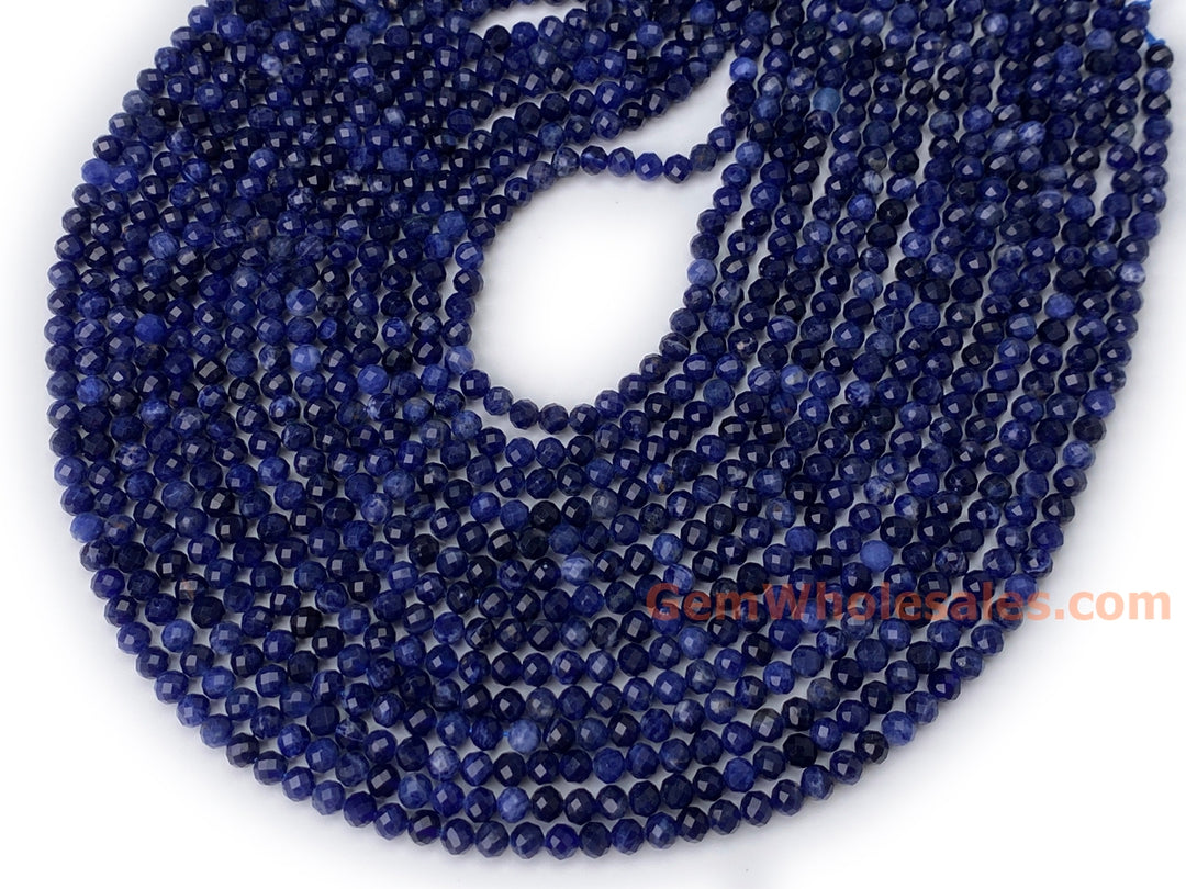 15.5" 4mm natural sodalite semi precious stone round micro faceted beads