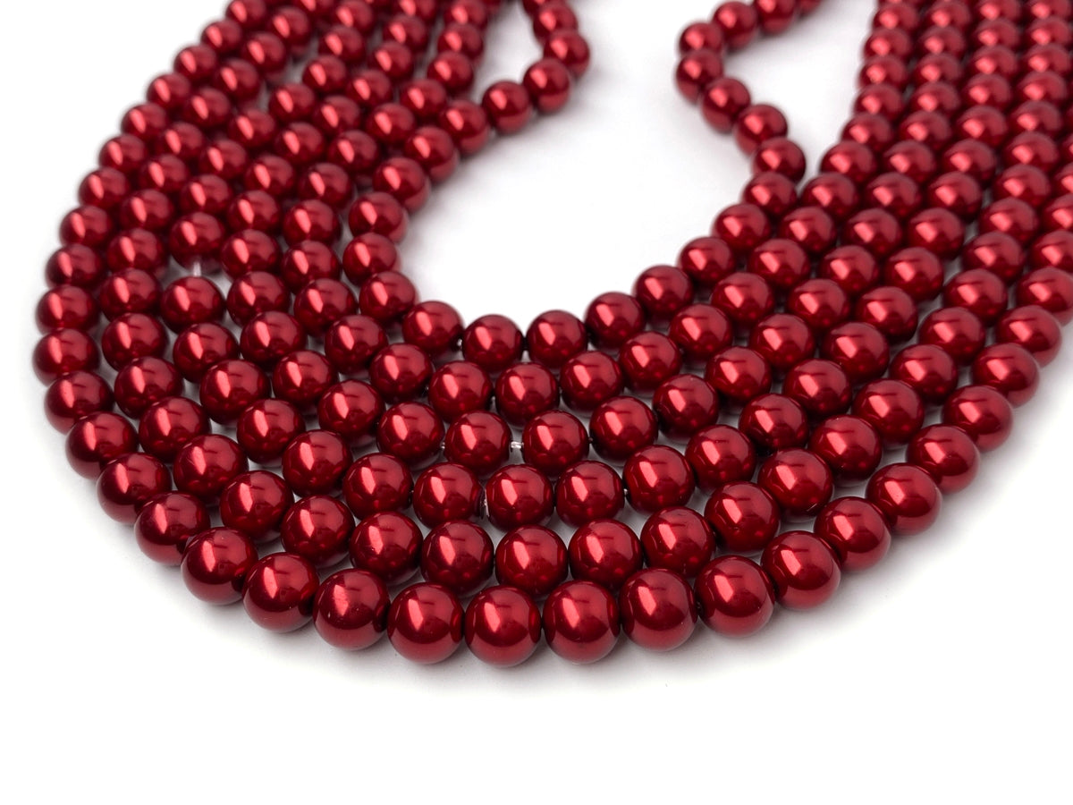 16" 8mm Dark wine red glass round beads