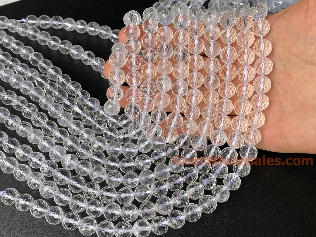 15.5" 10mm Natural rock crystal quartz round faceted beads 128F