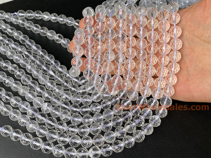 15.5" 10mm Natural rock crystal quartz round faceted beads 128F