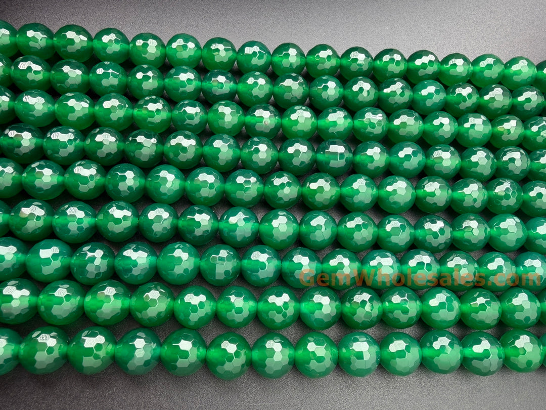 8mm green Agate Round faceted jewelry beads, 15"