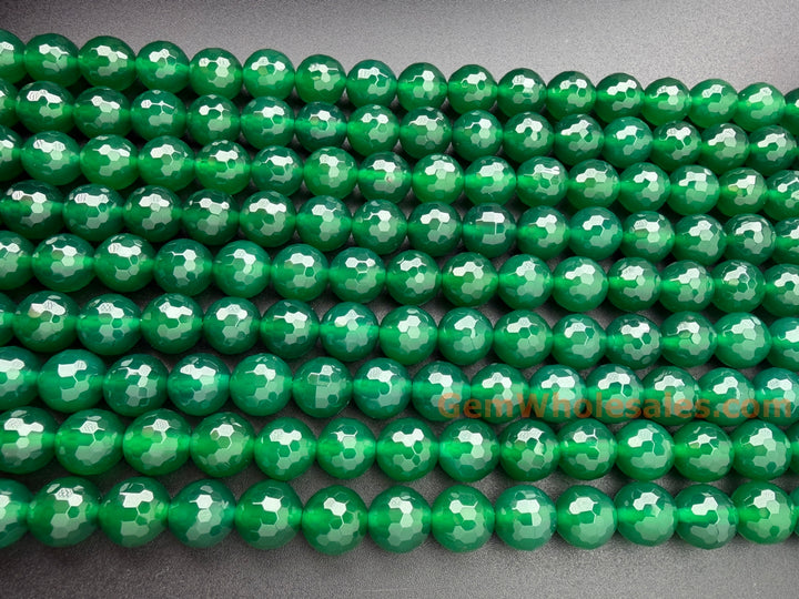 8mm green Agate Round faceted jewelry beads, 15"