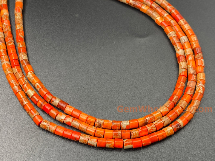 15.5" 4x4mm Orange Sea Sediment, Impression Jasper round tube Heishi beads
