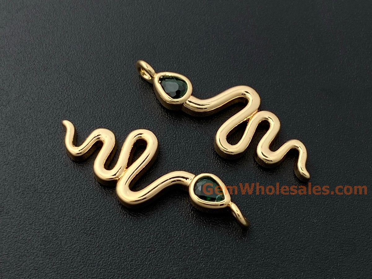 5PCS 9x25mm gold plated brass snake charms, jewelry findings