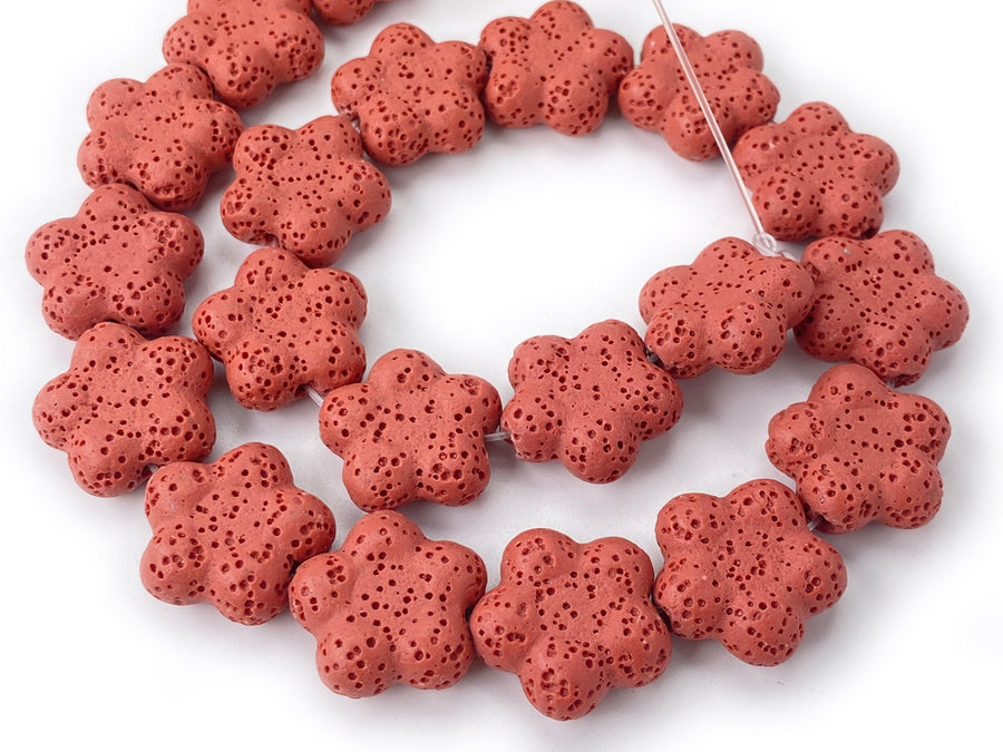 19mm red color Lava flower beads for jewelry making, 15"