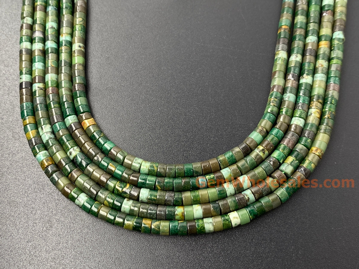 15" 2x4mm Natural African green jade Heishi jewelry beads