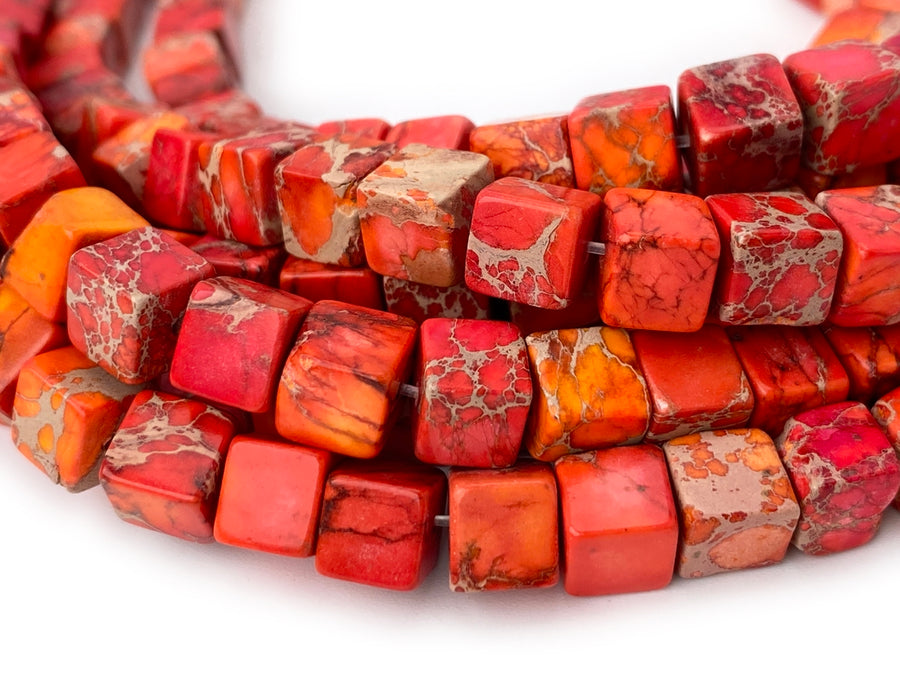 15.5" 6mm  orange Sea Sediment cube beads,emperor jasper cube,orange Aqua Terra Jasper