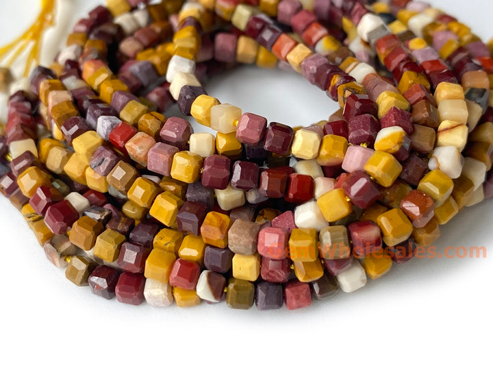 15.5" 3mm Natural mookaite/moukite stone faceted cube beads