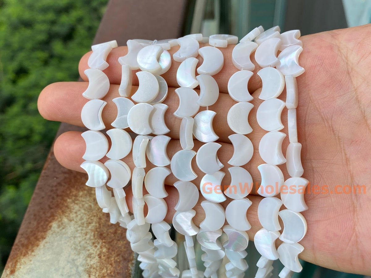 15.5" 9x11mm Natural white MOP moon beads,white mother of pearl