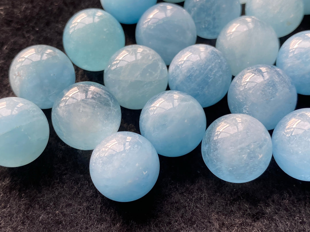 1PC 14mm AA Natural Aquamarine undrilled round blue gemstone beads polished
