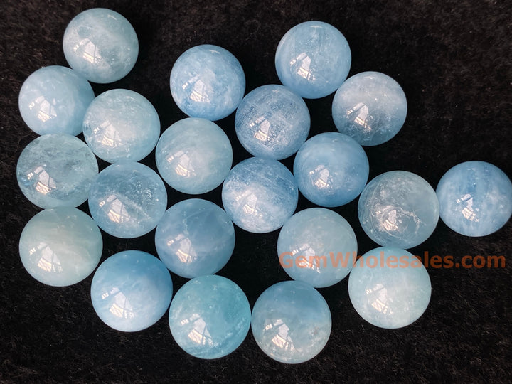 1PC 14mm AA Natural Aquamarine undrilled round blue gemstone beads polished