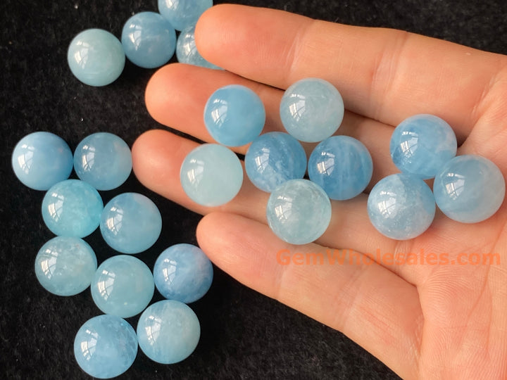 1PC 14mm AA Natural Aquamarine undrilled round blue gemstone beads polished