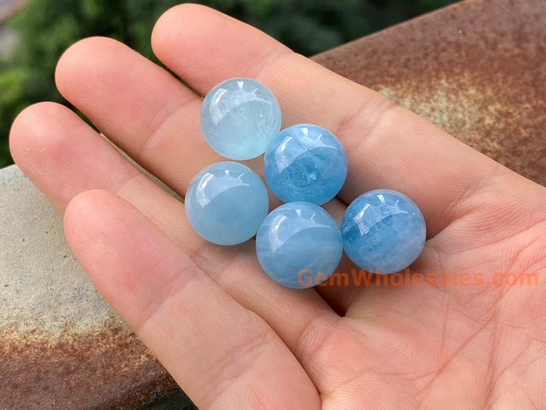 1PC 14mm AA Natural Aquamarine undrilled round blue gemstone beads polished