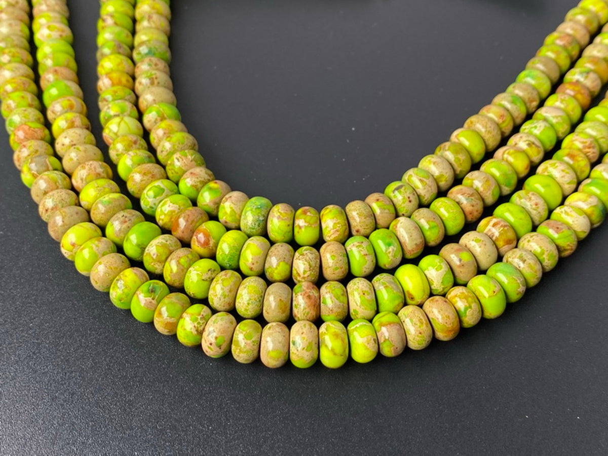 15" 5x8mm yellow green Sea Sediment/emperor jasper rondelle beads