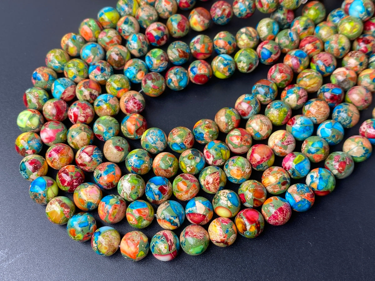 15" 10mm Multi color emperor jasper round beads, Sea Sediment