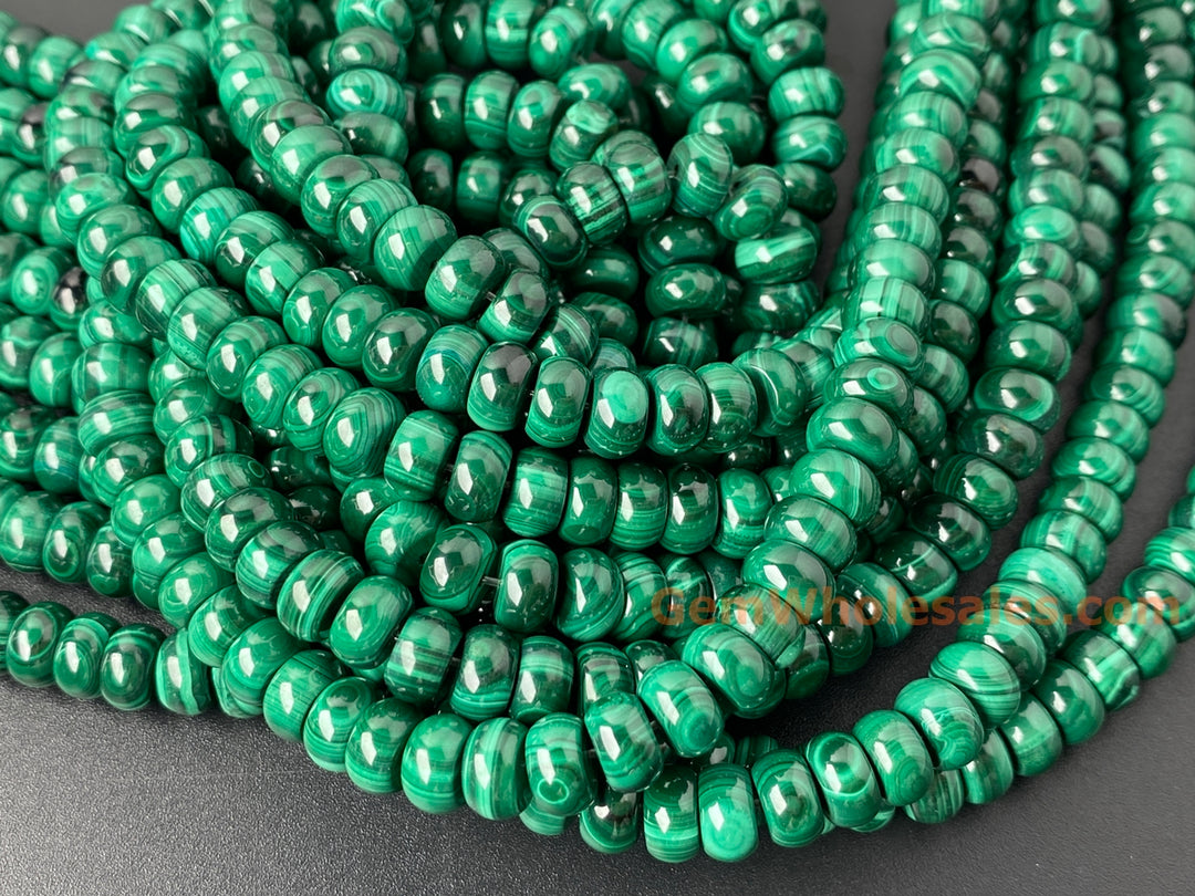 15.5" 4x8mm Genuine natural malachite stone rondelle/Button beads