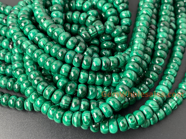 15.5" 4x8mm Genuine natural malachite stone rondelle/Button beads