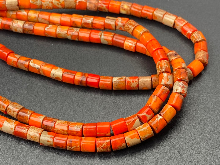 15.5" 4x4mm Orange Sea Sediment, Impression Jasper round tube Heishi beads