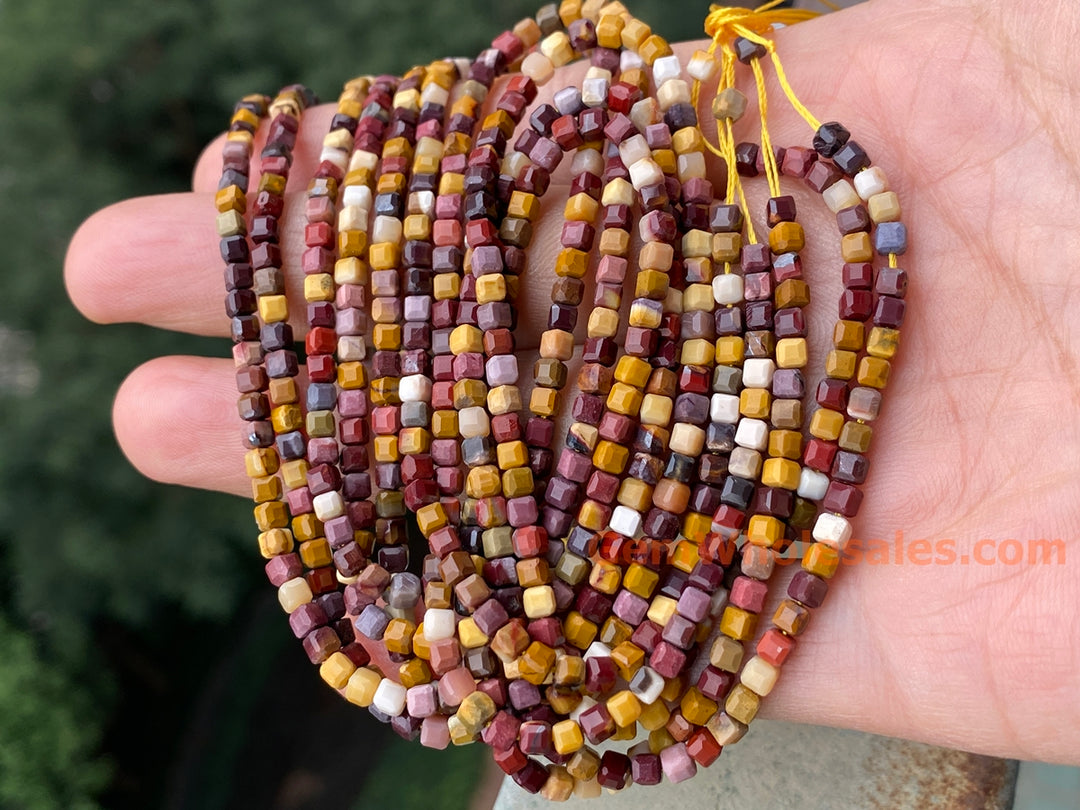 15.5" 3mm Natural mookaite/moukite stone faceted cube beads