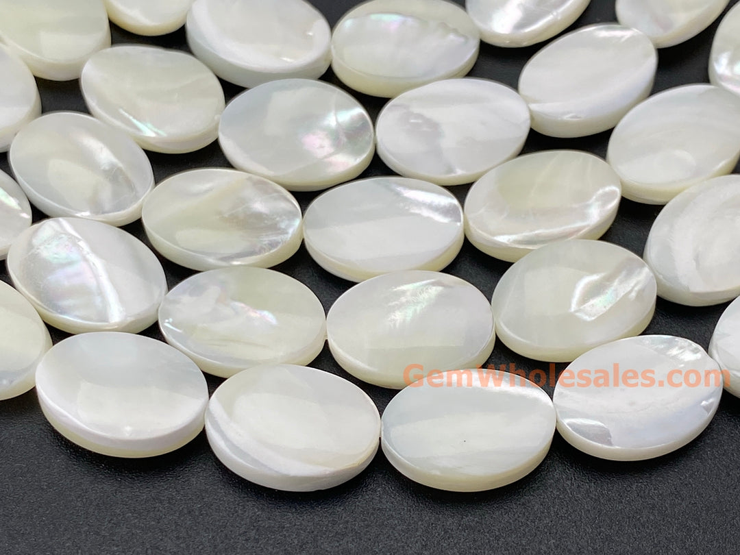 10x14mm Natural white mother of pearl/MOP oval Beads, 15.5"