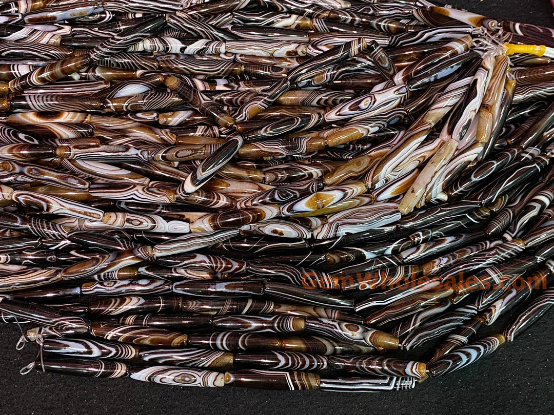 15" 10x50mm brown stripe Agate oval/rice beads