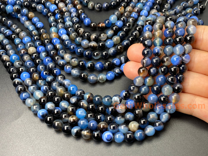 15" 10mm Dream brown blue Fire agate round beads
