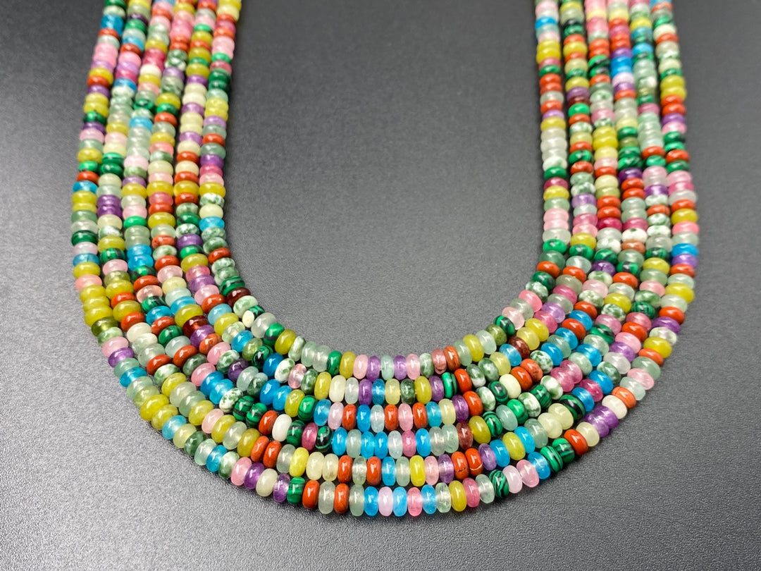 15" 2x4mm Pink red Yellow green multi color jade stone rondelle beads