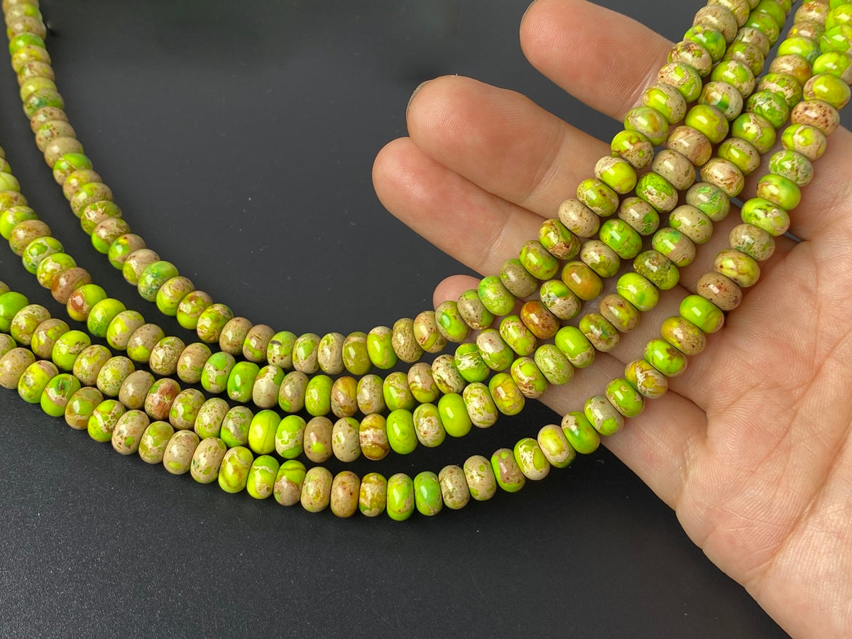 15" 5x8mm yellow green Sea Sediment/emperor jasper rondelle beads