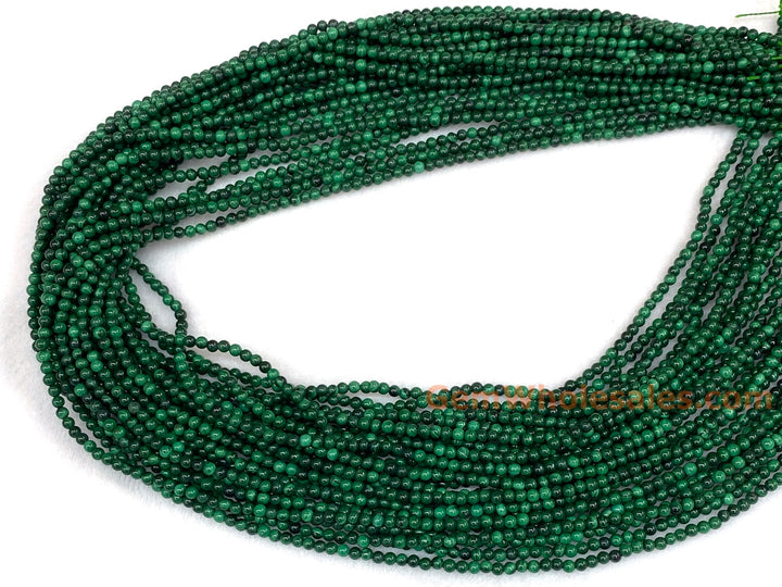 15.5" 2mm Natural green malachite stone tiny round beads