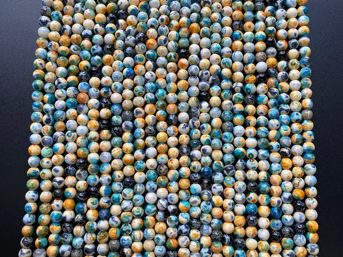 15" 8mm yellow blue Dream Fire agate multi color round beads