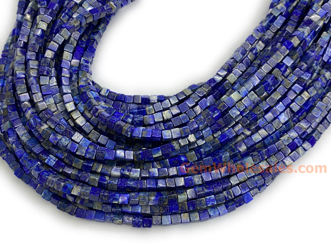 15.5" 4mm Genuine Natural Lapis lazuli stone cube beads