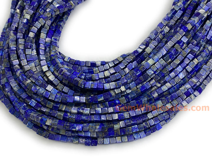 15.5" 4mm Genuine Natural Lapis lazuli stone cube beads