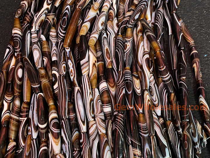 15" 10x50mm brown stripe Agate oval/rice beads