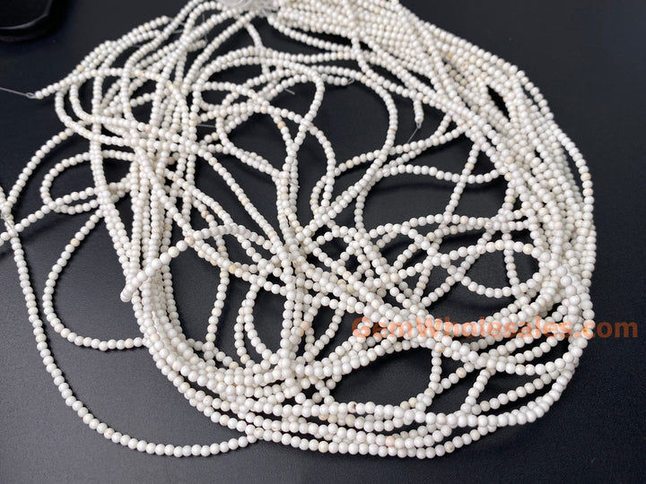 15.5" 2mm Natural cream white howlite tiny round beads