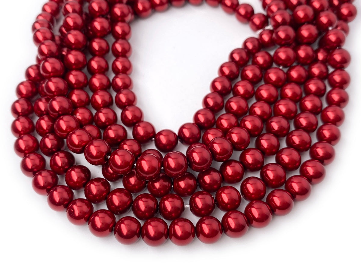 16" 8mm Dark wine red glass round beads