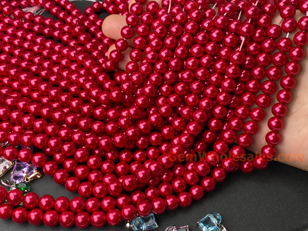 15.5" 8mm rose red glass round beads