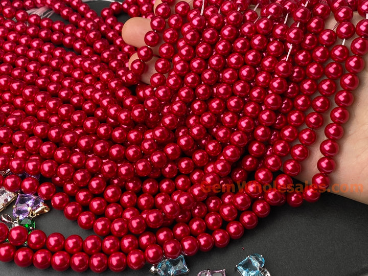 15.5" 8mm rose red glass round beads
