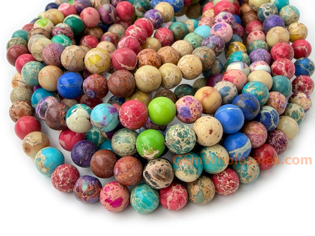 6mm red green blue multi color emperor jasper round beads, 15.5"