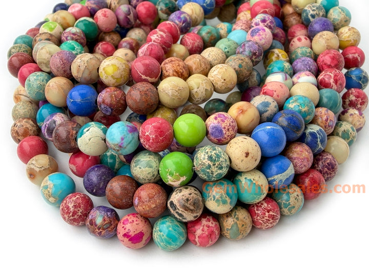 6mm red green blue multi color emperor jasper round beads, 15.5"