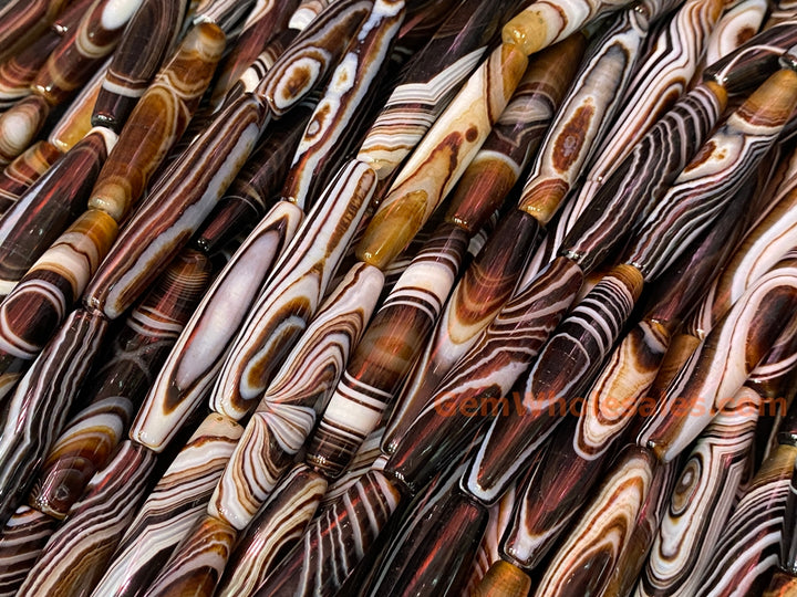 15" 10x50mm brown stripe Agate oval/rice beads