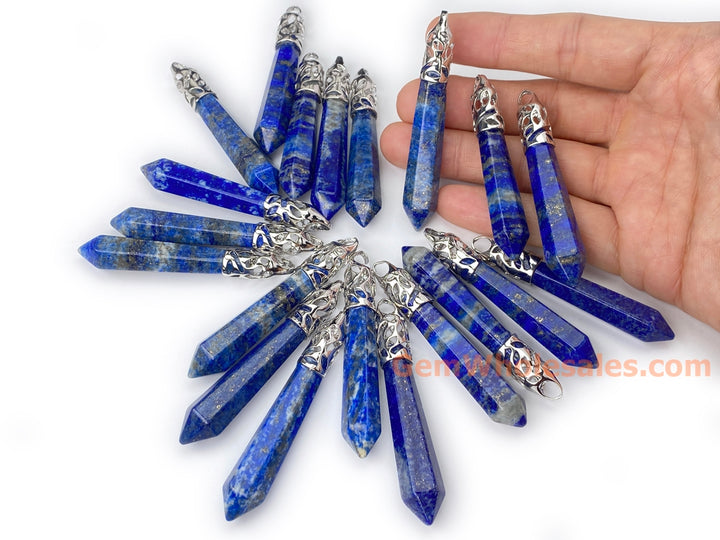 1PC 10x65mm natural lapis lazuli Crystal Point Pendant, Hexagonal Wand