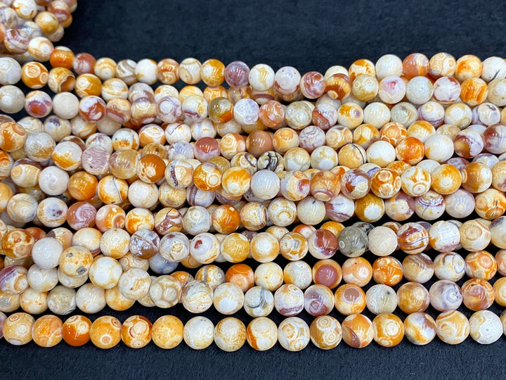 15" 8mm yellow orange beige Dream Fire agate ound beads