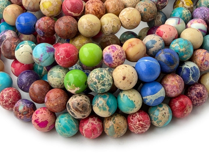 6mm red green blue multi color emperor jasper round beads, 15.5"
